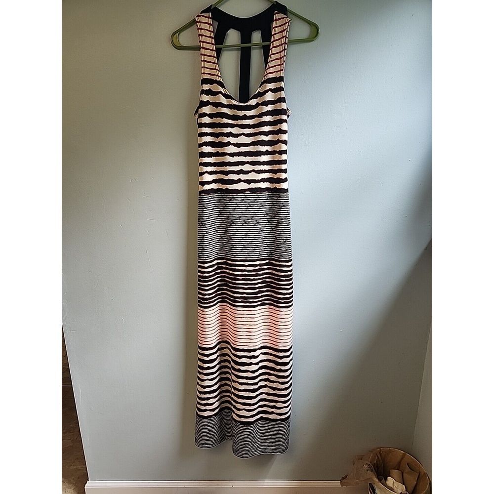 Unique‎ Back BAILEY BLUE Womens S Red White Black Striped Long Maxi Dress